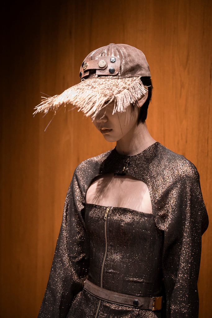 New Age Copper Stretch Lurex Sculpted Harness Dress