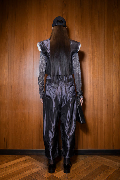 Night Shade Synthetic Cropped Gilet with Ostrich Shin Collar