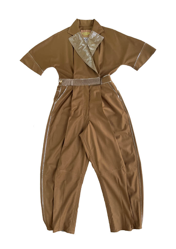 Brown Wool Sculpted Jumpsuit