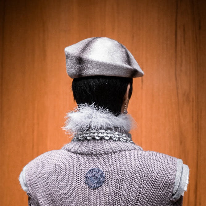 Black and White Felted Wool Beret