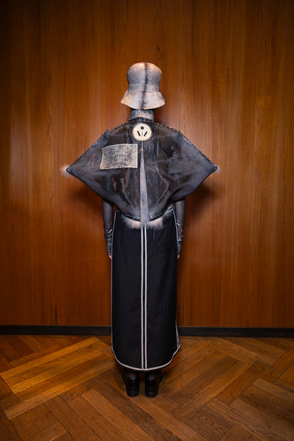 Black Wool Mohair Long Tube Skirt with Ostrich Shin detail