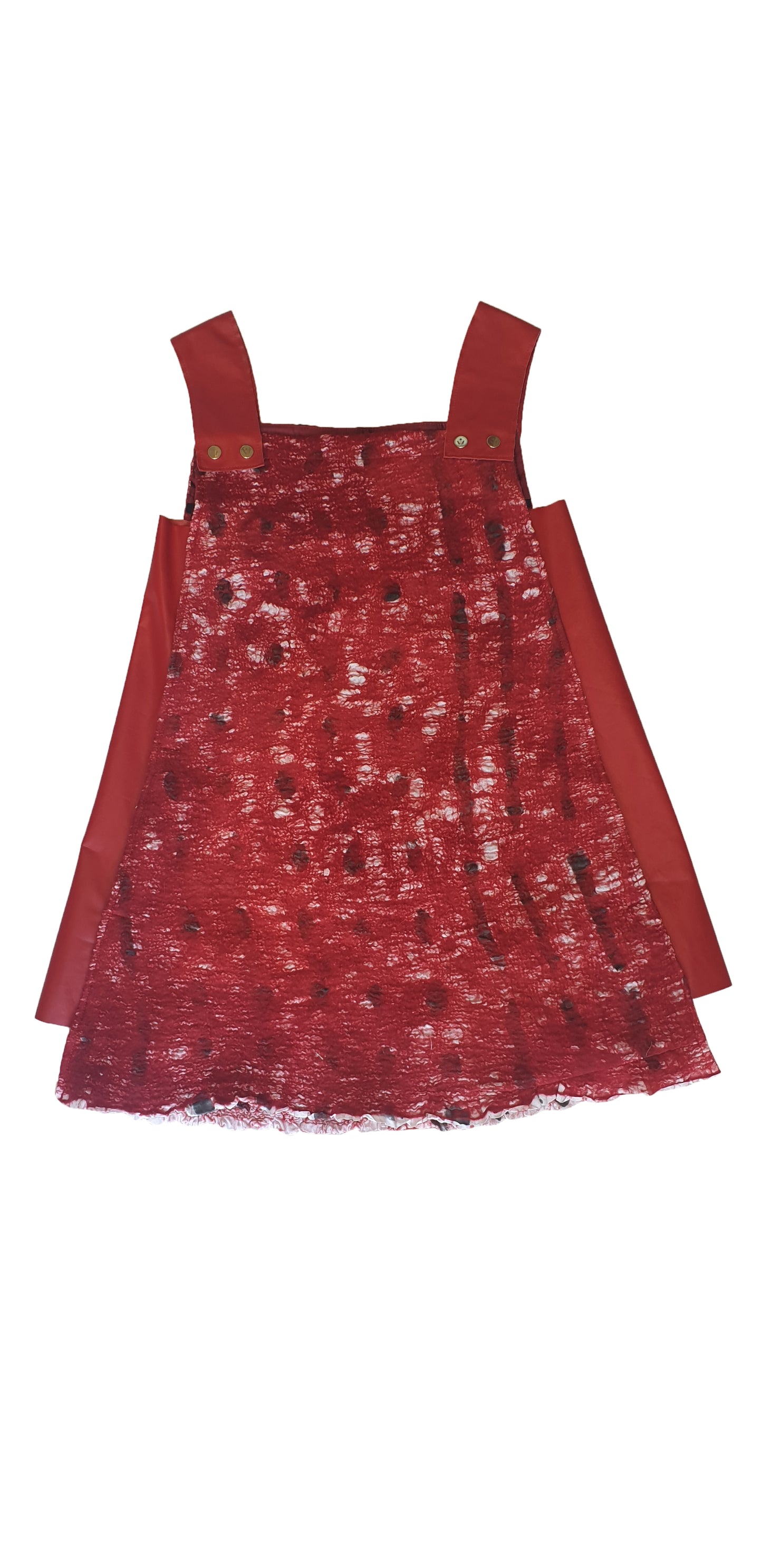 Artisanal Felted Red Wool Apron Dress