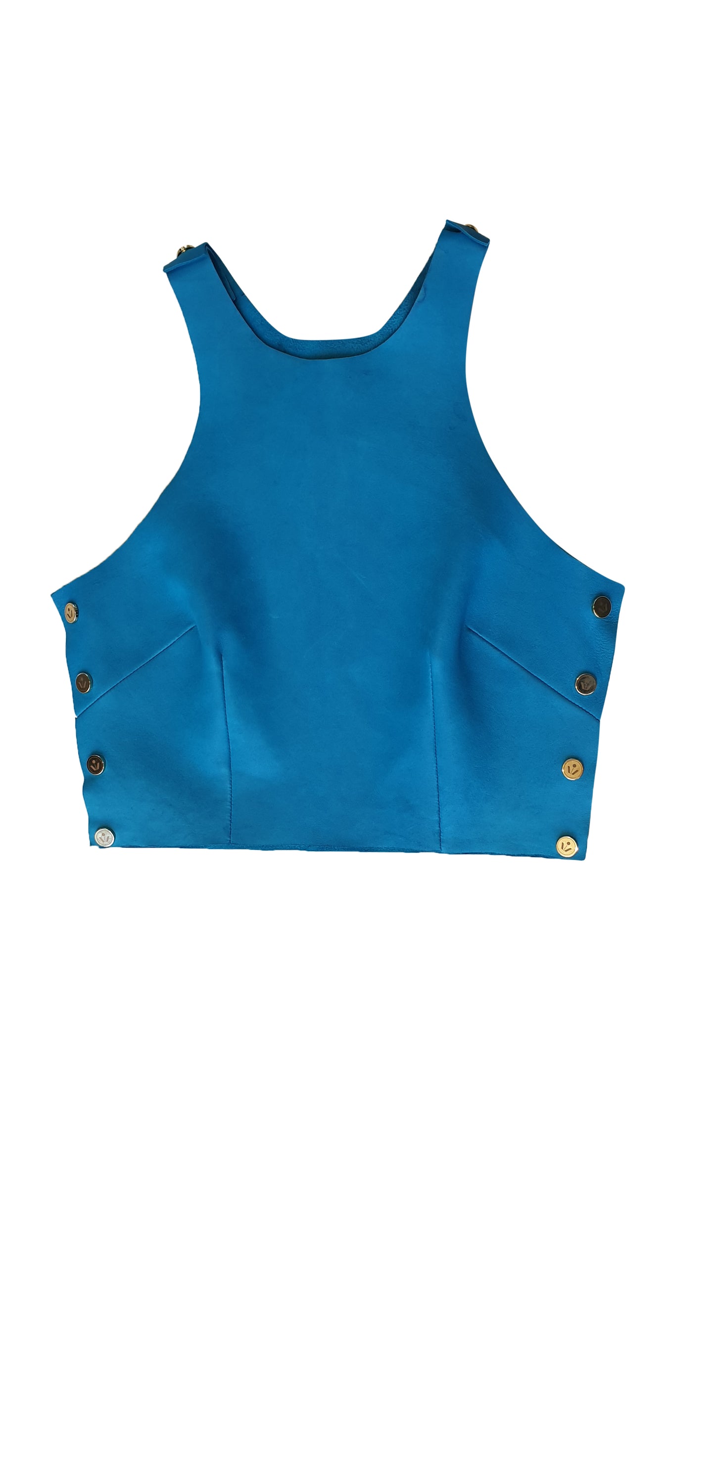 Blue Nappa Leather Racy Bolt Top With Adjustable Shoulder Strap