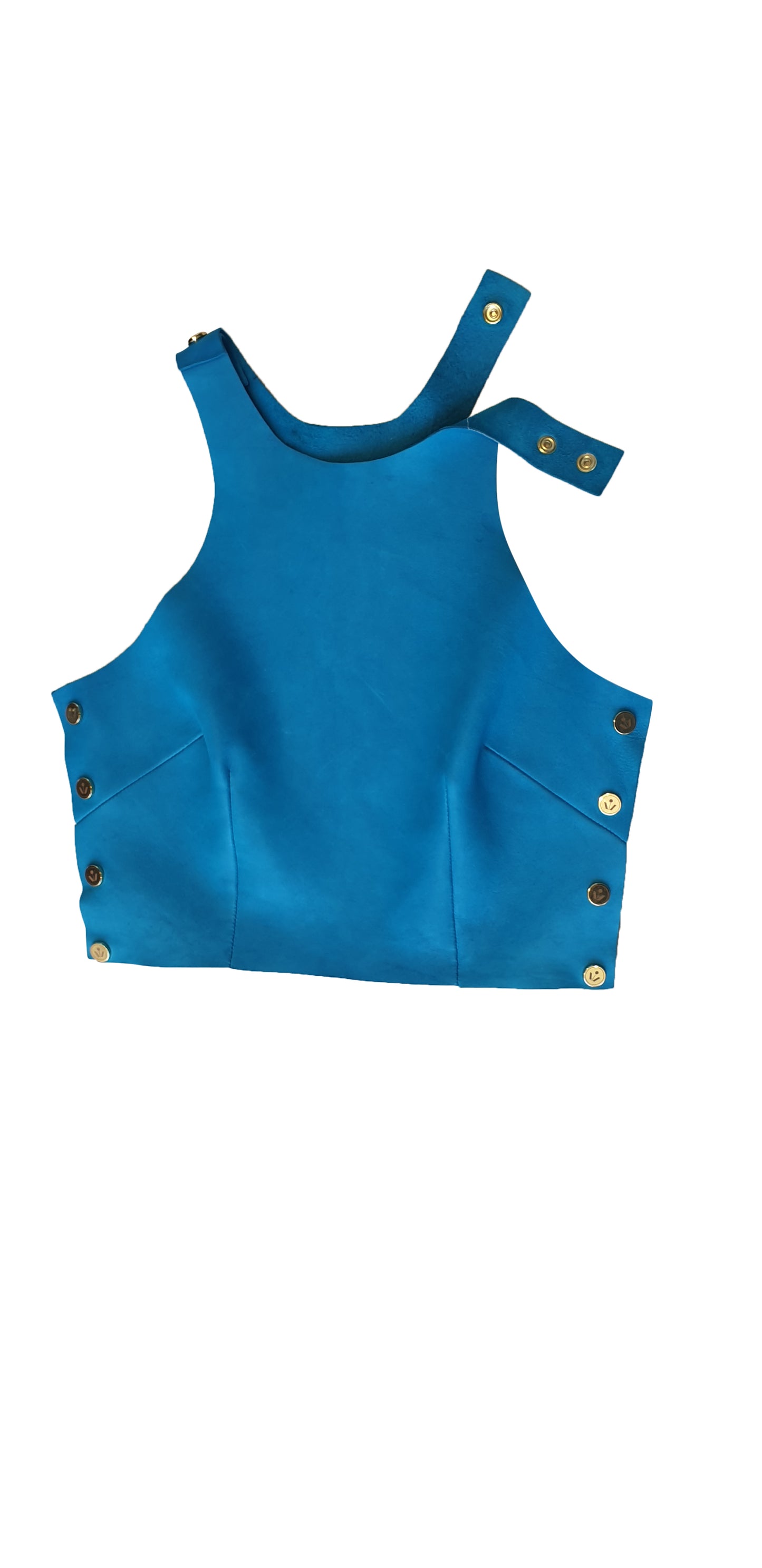 Blue Nappa Leather Racy Bolt Top With Adjustable Shoulder Strap