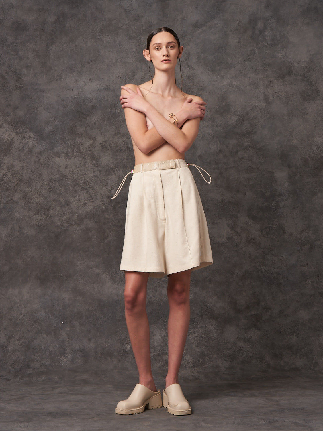 Ecru Reclaimed Silk Sculpted Signature Shorts