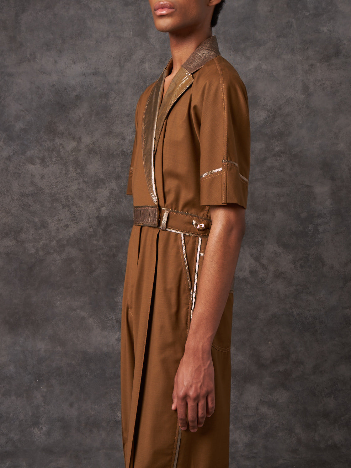 Brown Wool Sculpted Jumpsuit