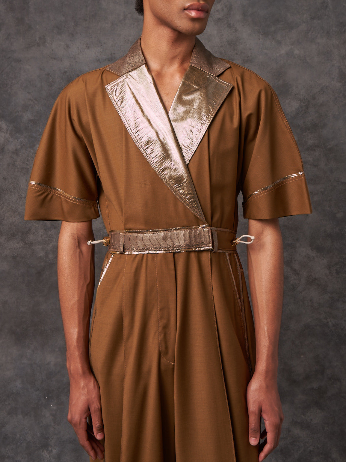 Brown Wool Sculpted Jumpsuit