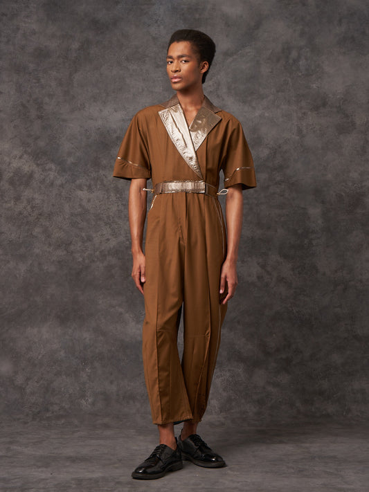 Brown Wool Sculpted Jumpsuit