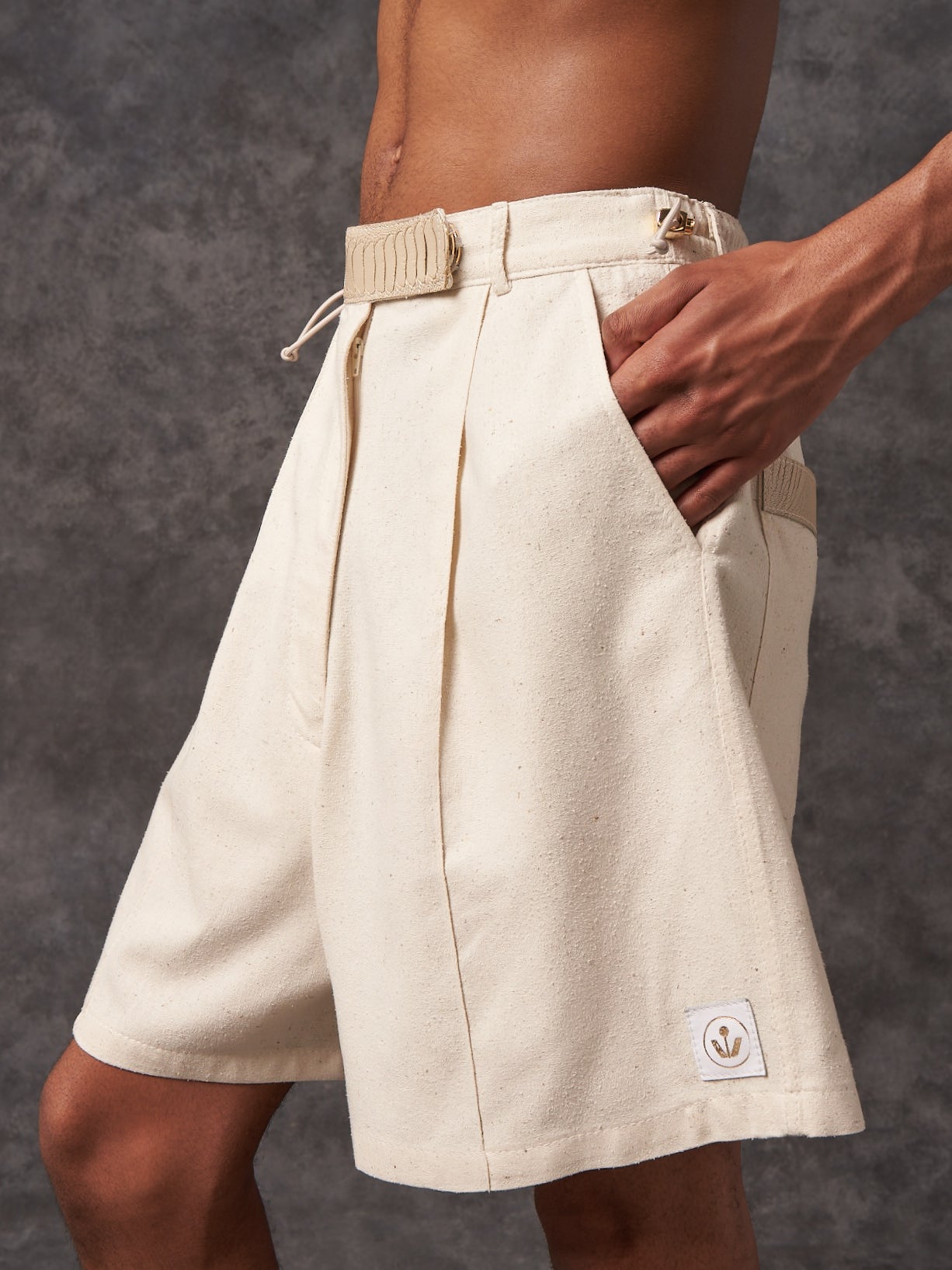 Ecru Reclaimed Silk Sculpted Signature Shorts