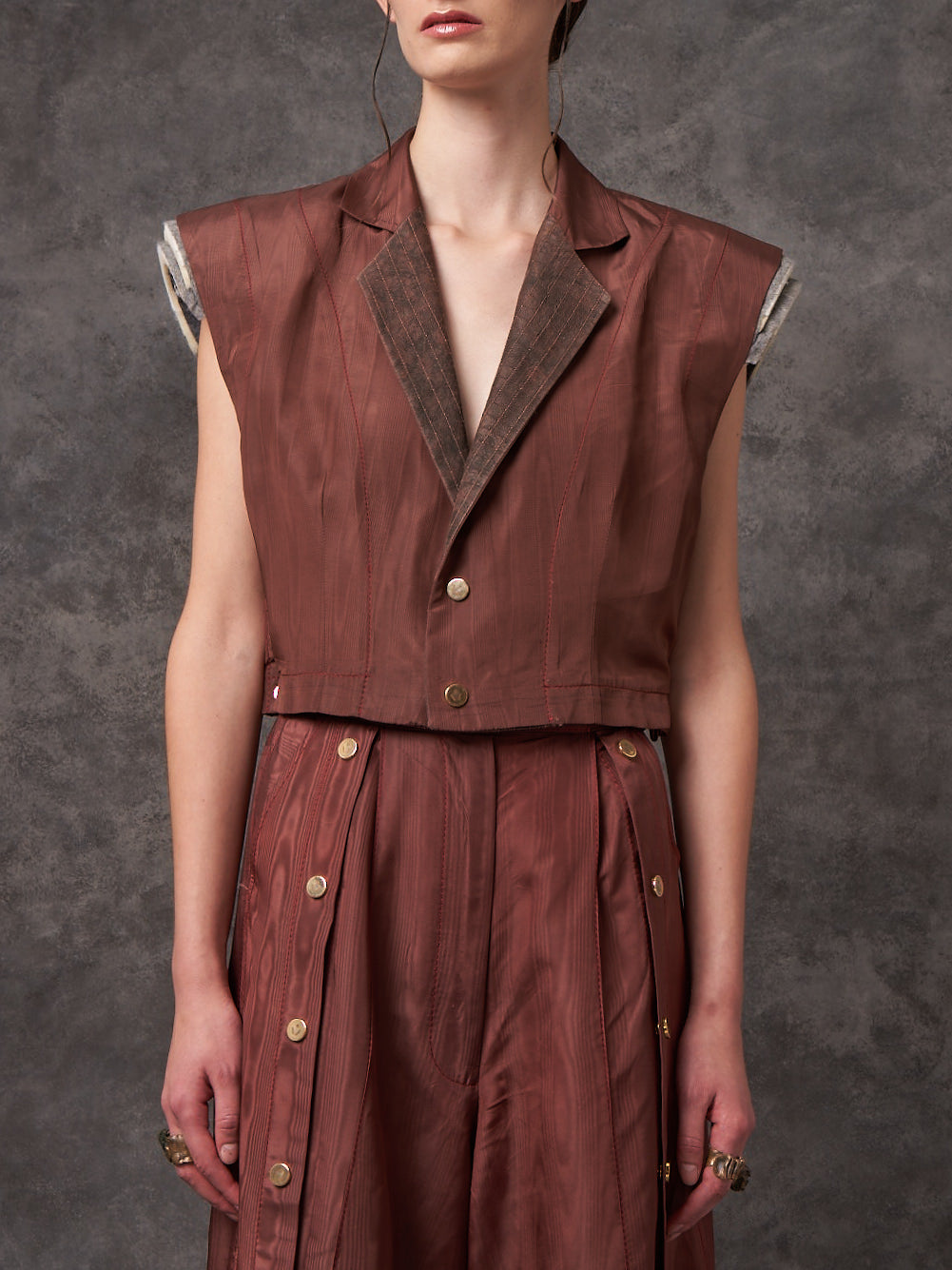 Watermark Taffeta Cropped Trapeze Gilet