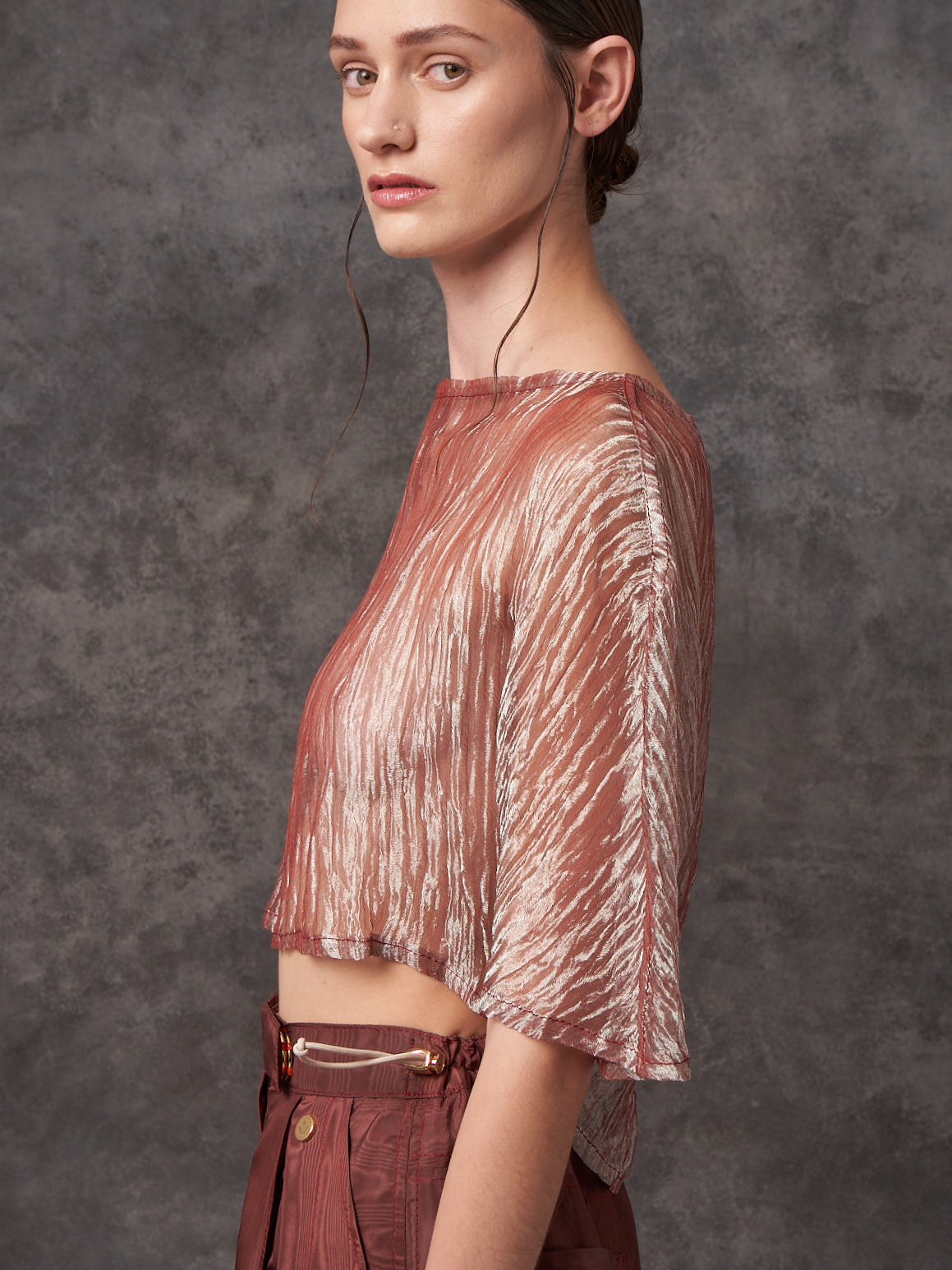 Crushed Silk Lame Sculpted Top