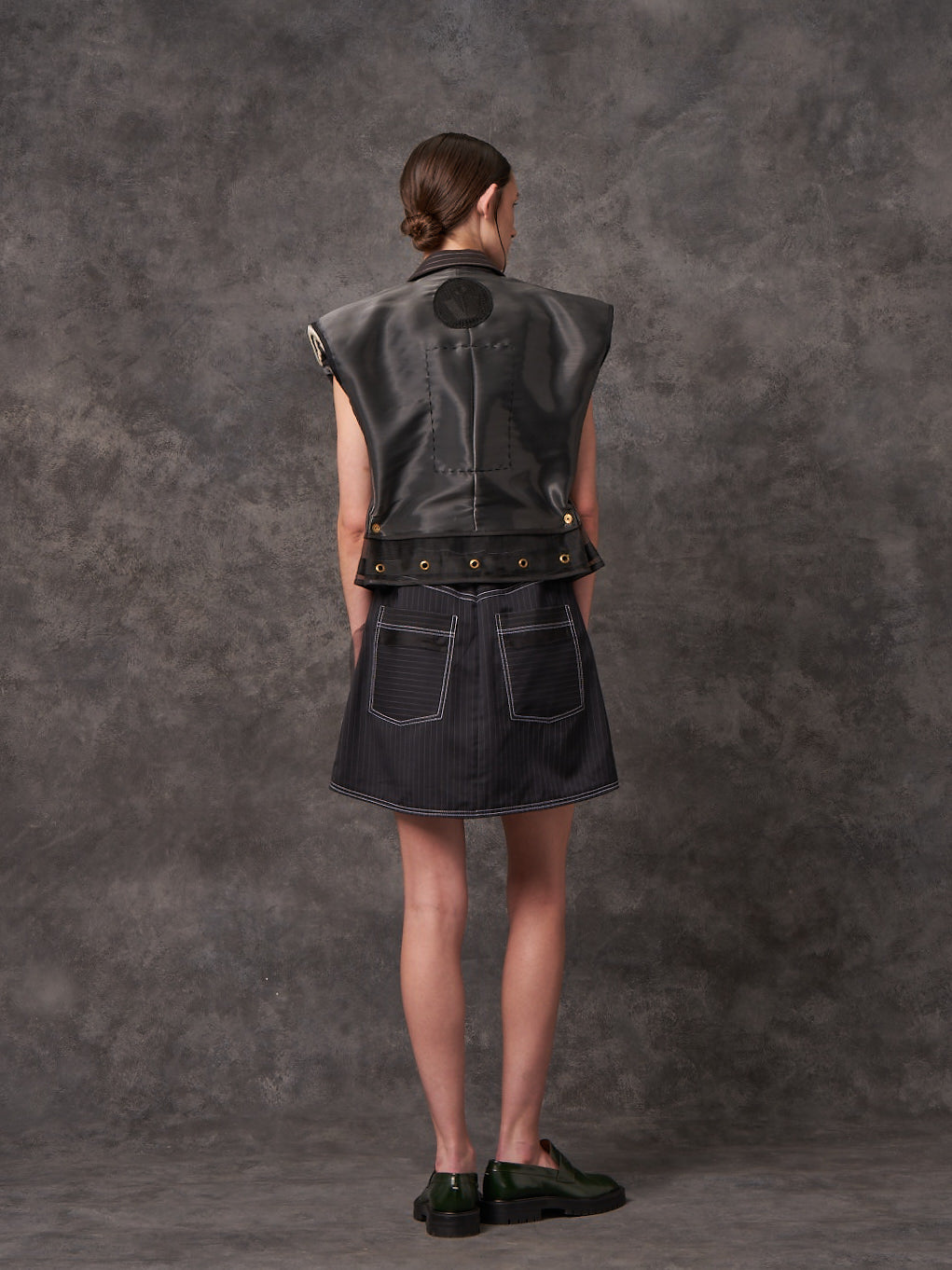 Reclaimed Hybrid Silk Nylon Cropped Trapeze Gilet