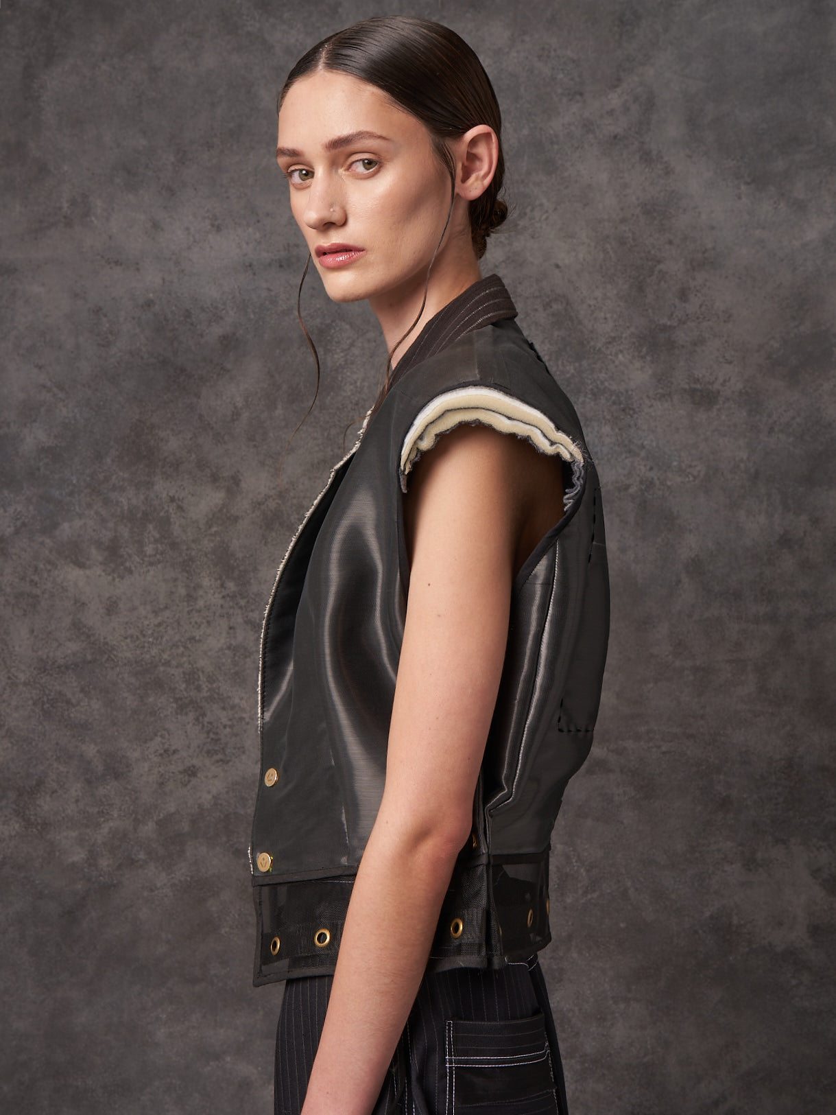 Reclaimed Hybrid Silk Nylon Cropped Trapeze Gilet