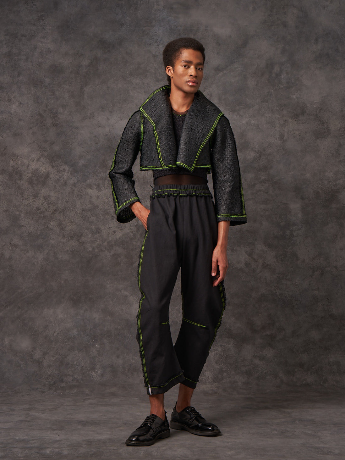 Black Vintage Raffia Cropped Biker Jacket