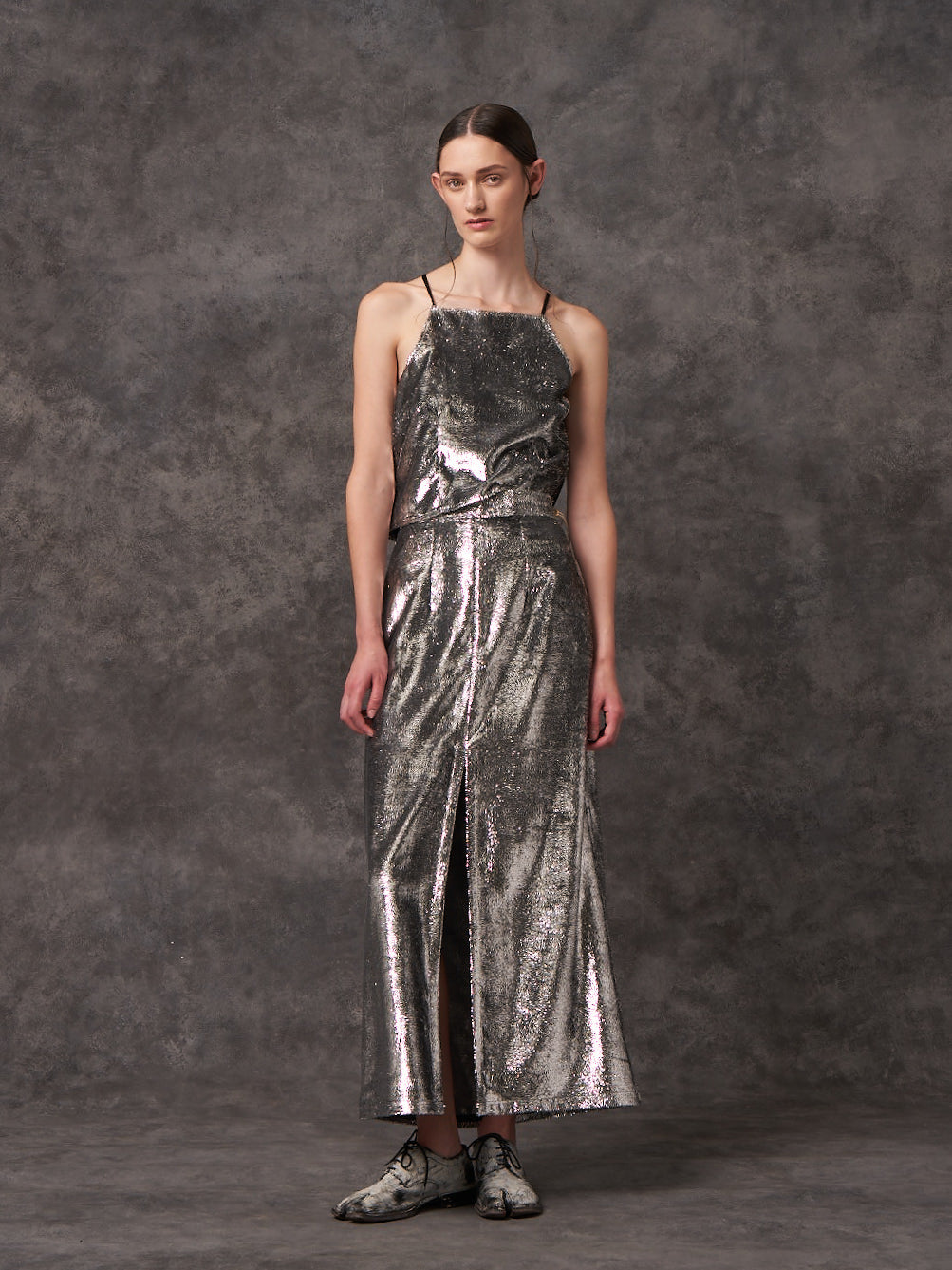 Silver Eyelash Lame Column Skirt