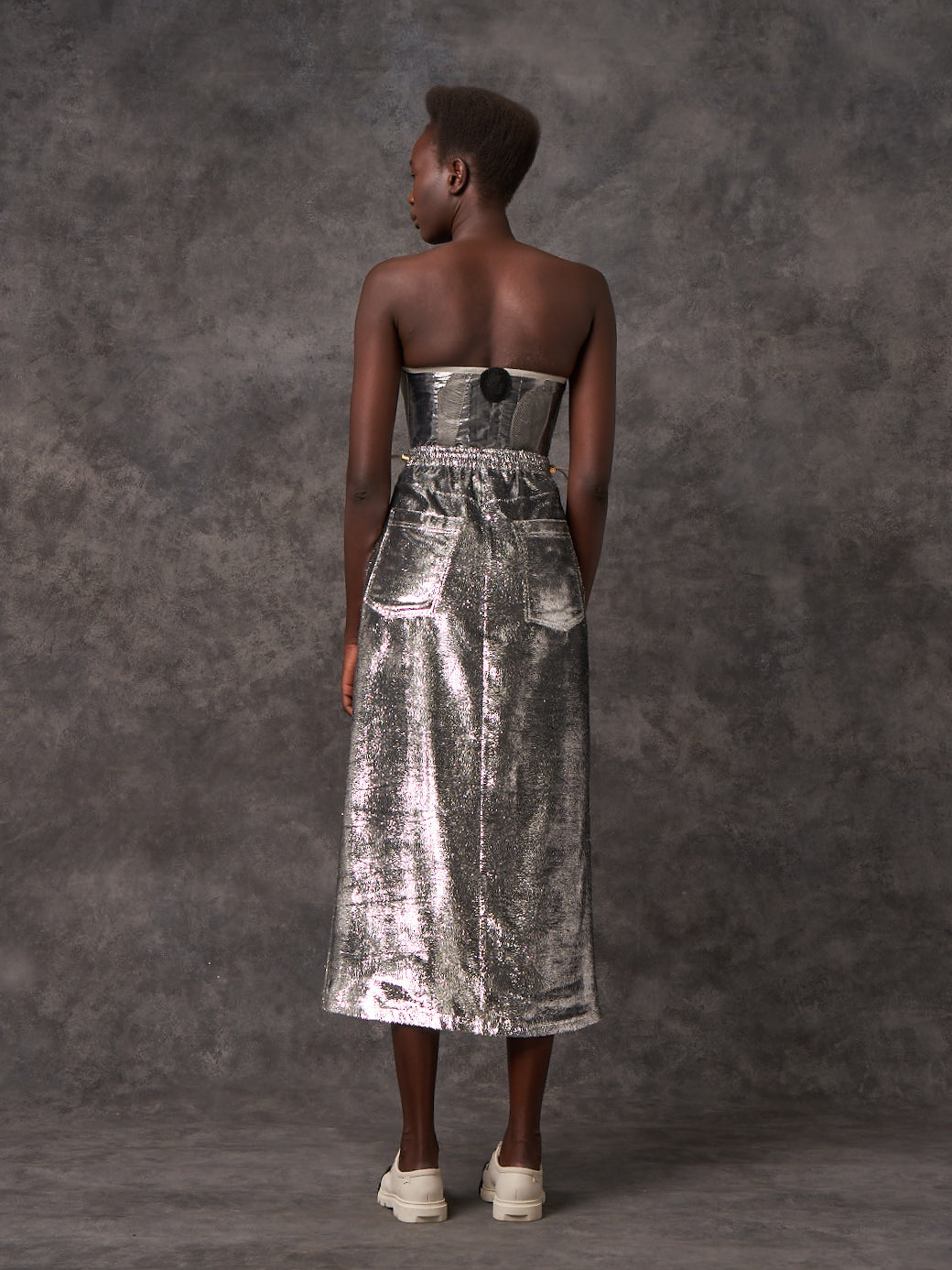 Silver Eyelash Lame Column Skirt