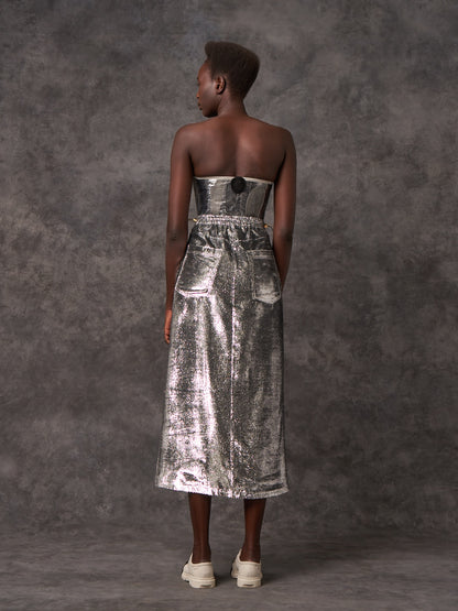 Silver Eyelash Lame Column Skirt