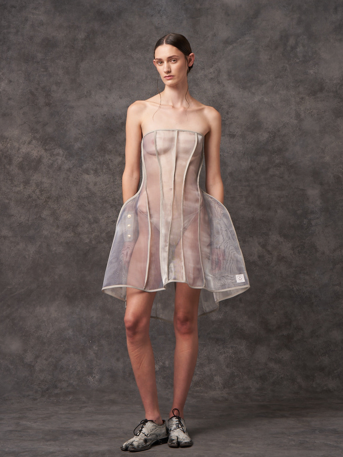 Mini Silver Zibbon Sculpted Corset Dress