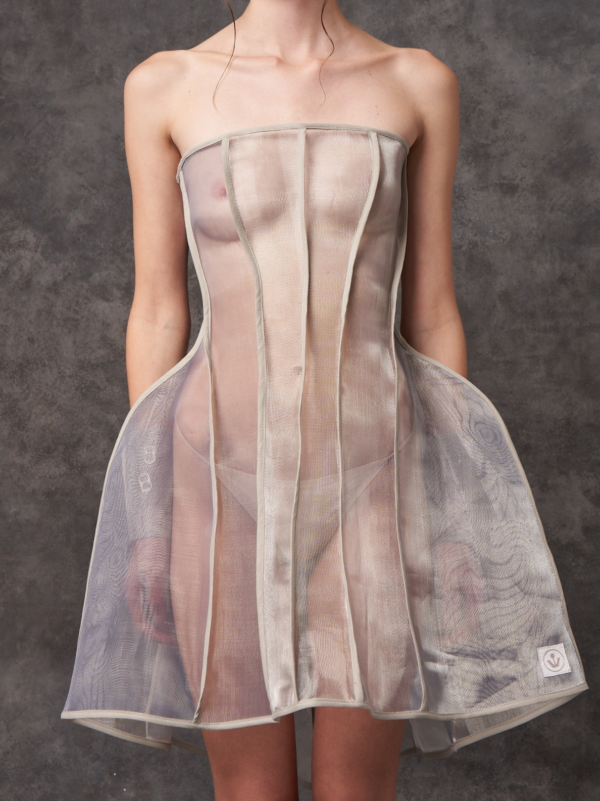 Mini Silver Zibbon Sculpted Corset Dress