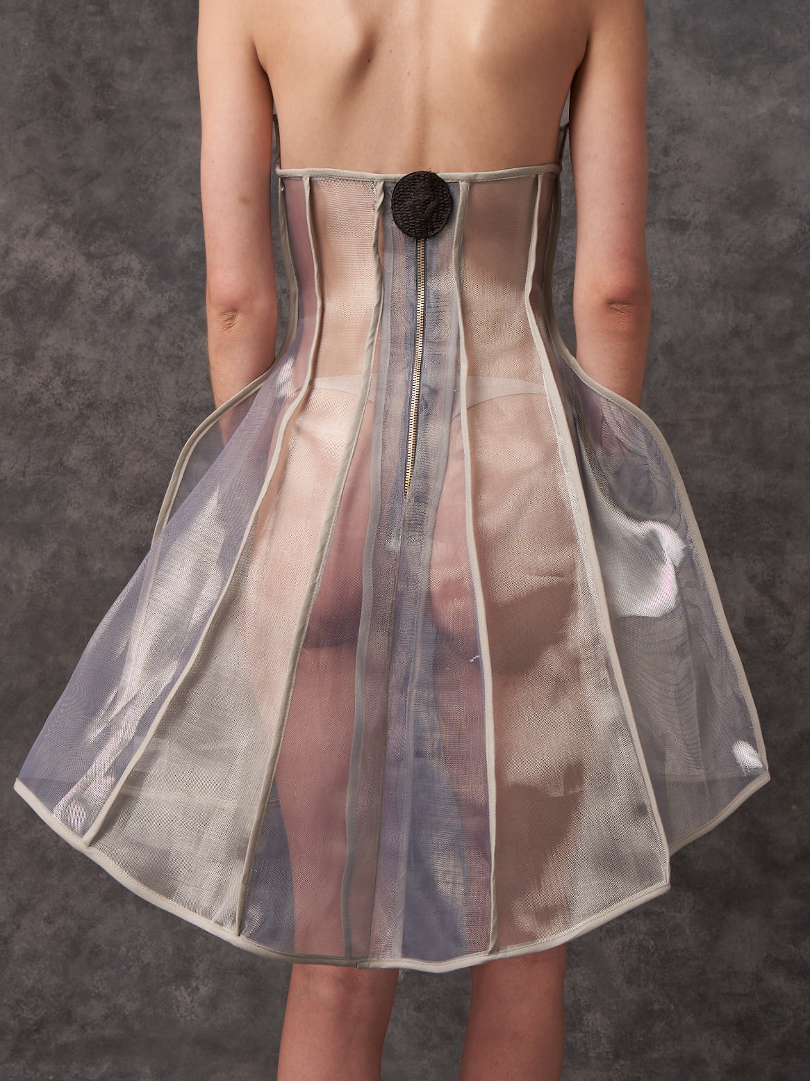 Mini Silver Zibbon Sculpted Corset Dress