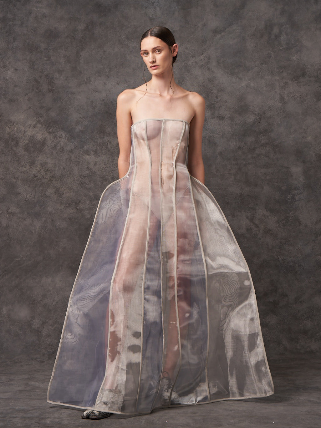 Maxi Silver Zibbon Sculpted Corset Dress