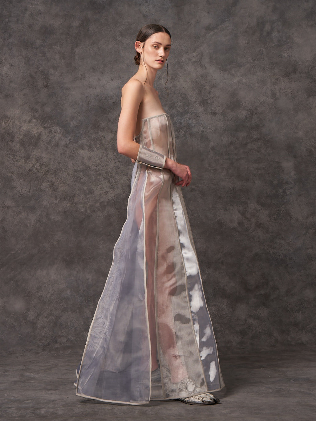Maxi Silver Zibbon Sculpted Corset Dress