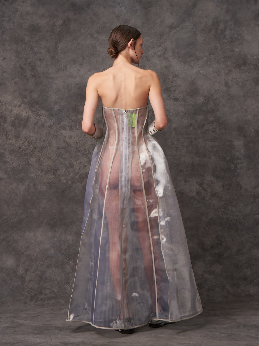 Maxi Silver Zibbon Sculpted Corset Dress