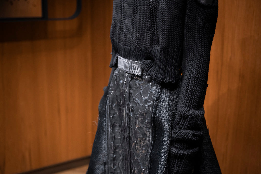 Black Laddered Merino Wool Top