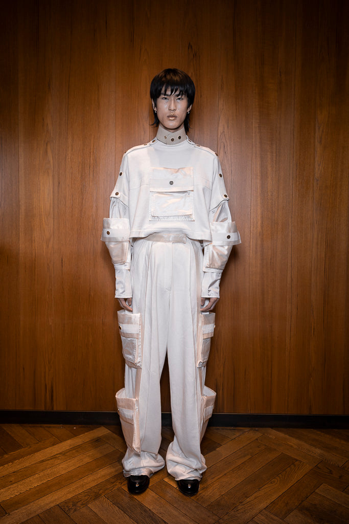 Moon White Organic Hemp Cropped Modular T-shirt with Detachable Elements