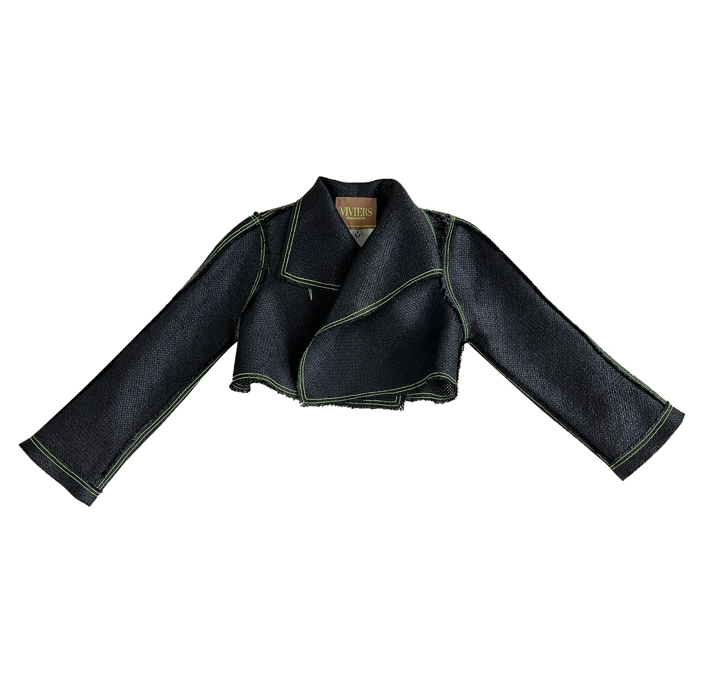 Black Vintage Raffia Cropped Biker Jacket