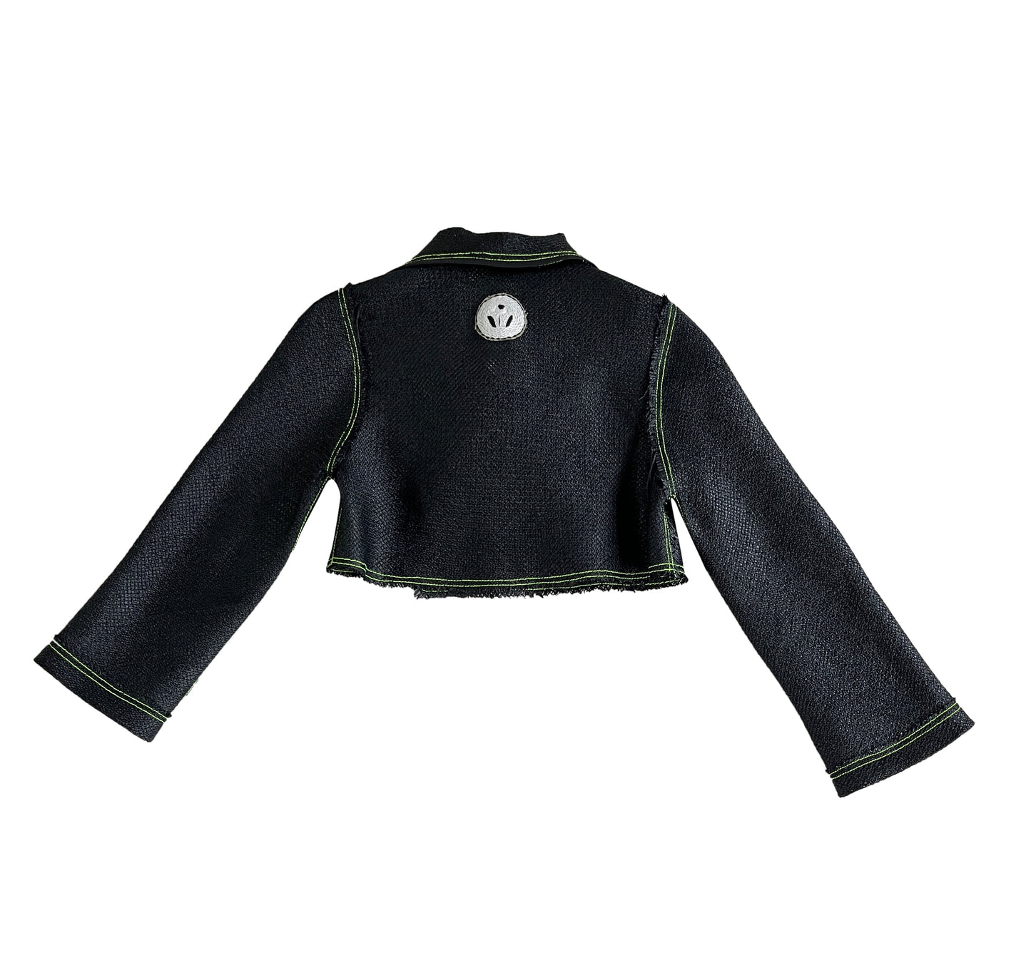 Black Vintage Raffia Cropped Biker Jacket