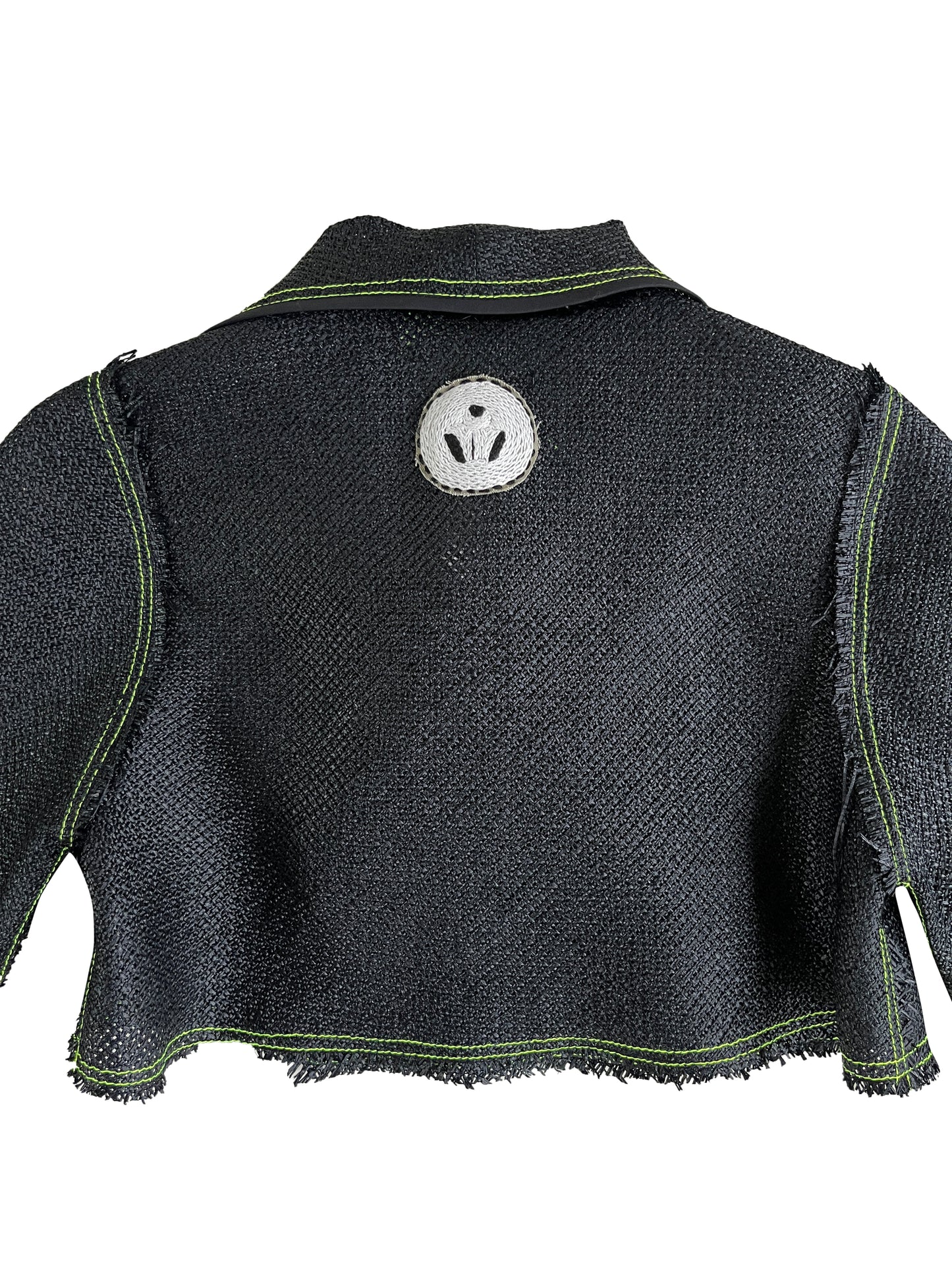 Black Vintage Raffia Cropped Biker Jacket