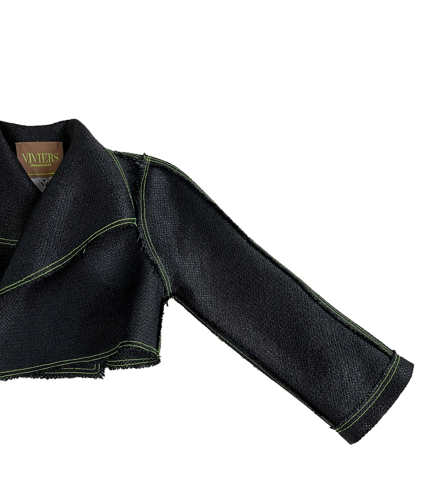 Black Vintage Raffia Cropped Biker Jacket