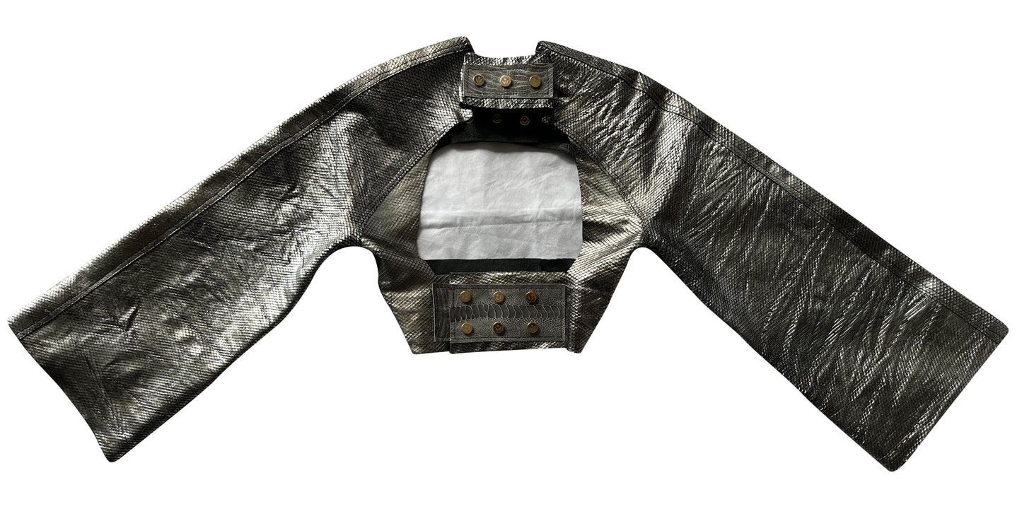 Silver Leather Harness With Ostrich Shin Detail And Adjustable Press Studs