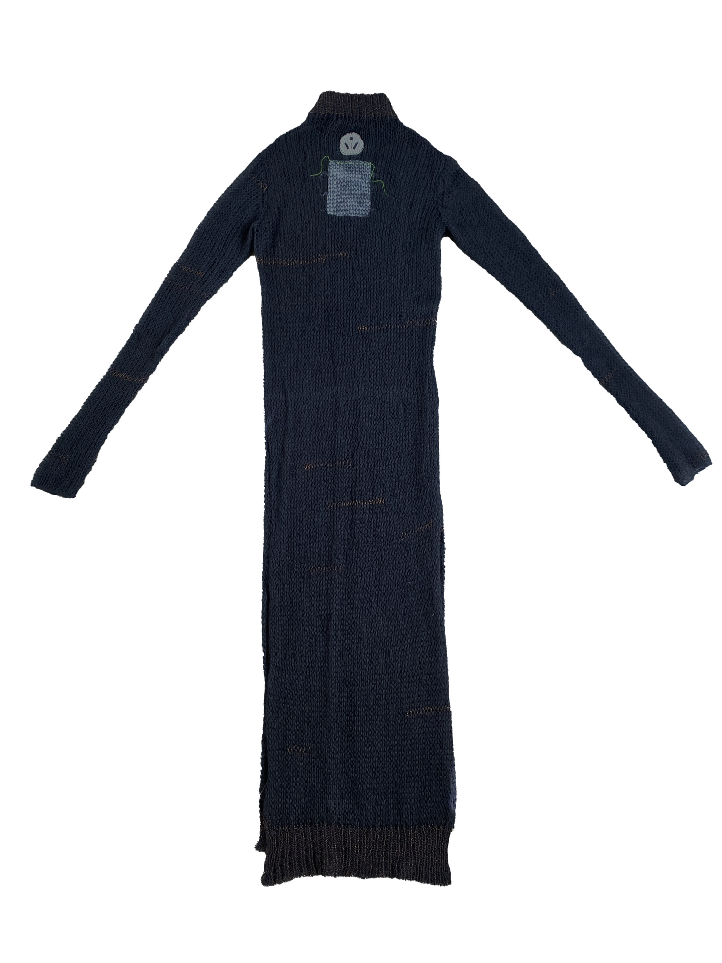 Black & Bronze Artisanal Silk Mohair Knitted Dress With Hand Embroidered Logo