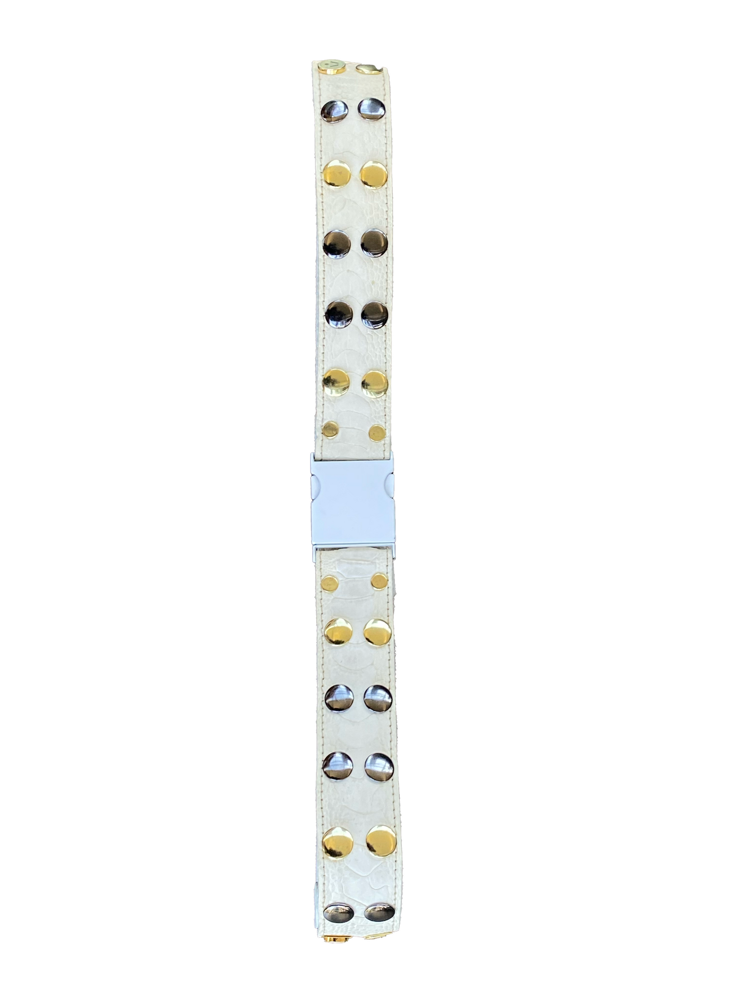 Studded White Ostrich Leather Adjustable Belt