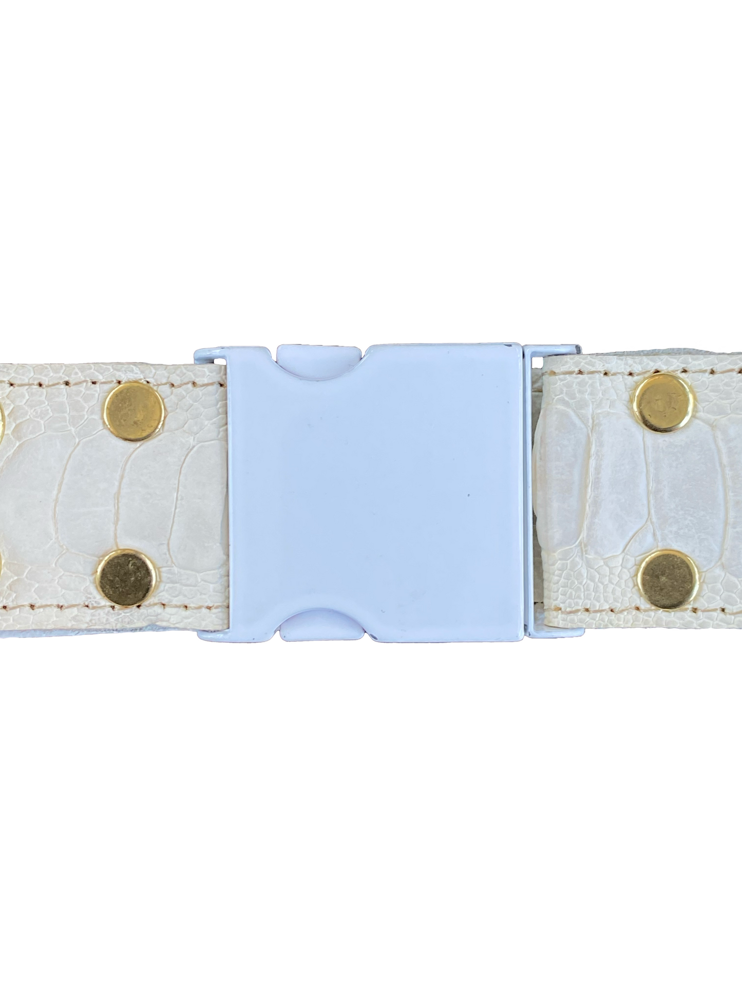 Studded White Ostrich Leather Adjustable Belt
