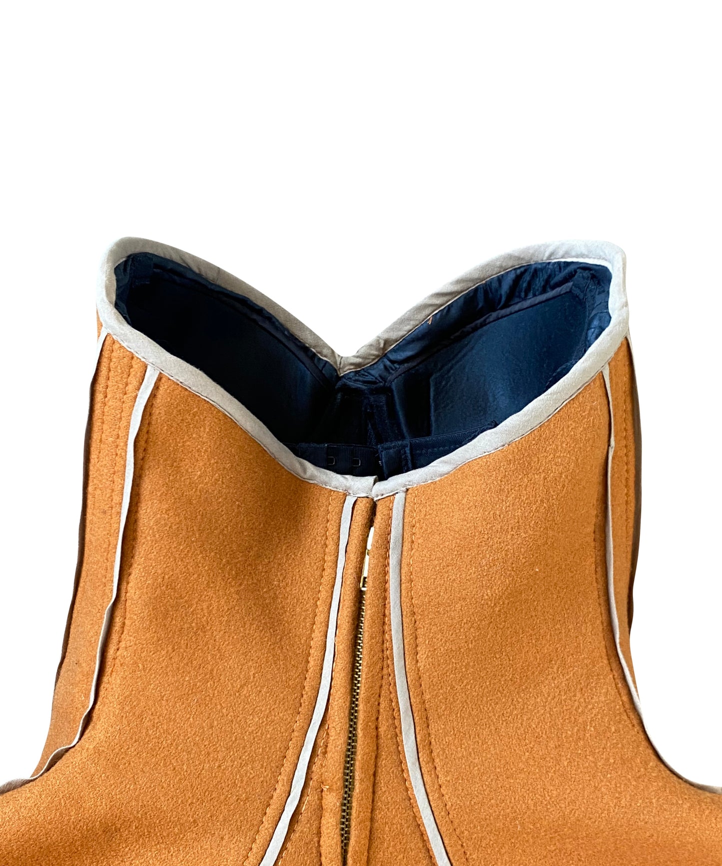 Artisanal Corseted Couture Mothership dress in Melton Wool & Zibbon