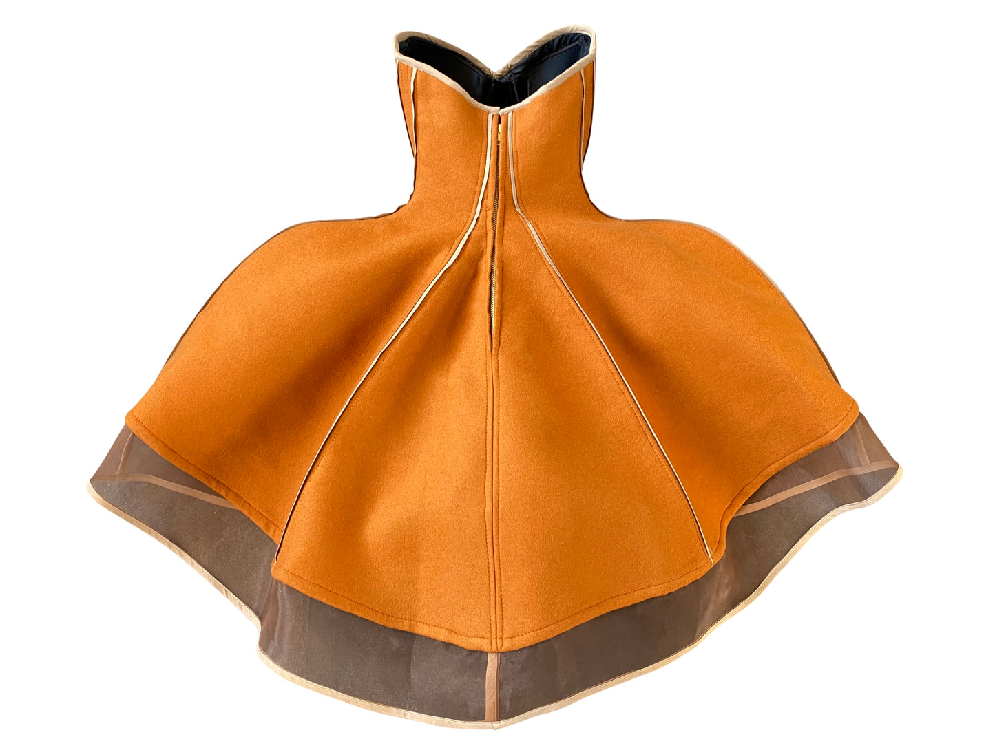 Artisanal Corseted Couture Mothership dress in Melton Wool & Zibbon