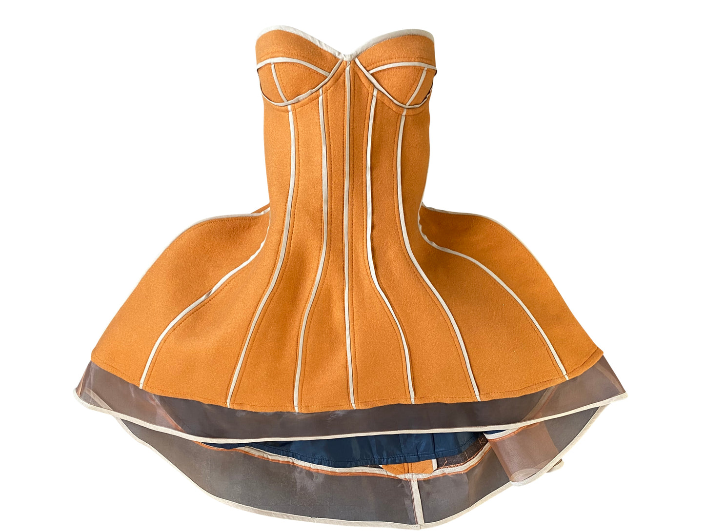 Artisanal Corseted Couture Mothership dress in Melton Wool & Zibbon