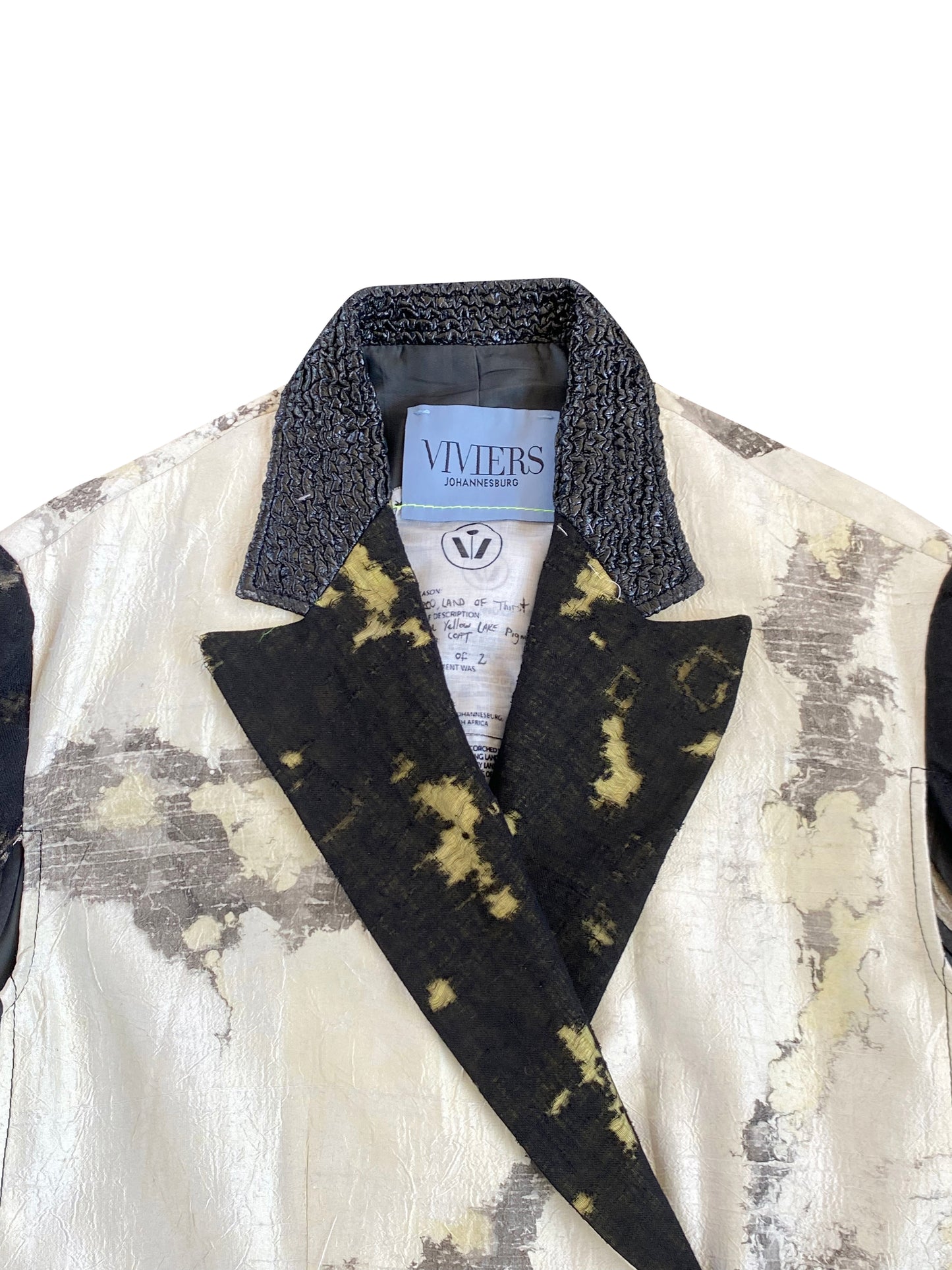 Yellow Lake Pigments double-breasted Tailored Artisanal Coat with Hand Embroidery stitches