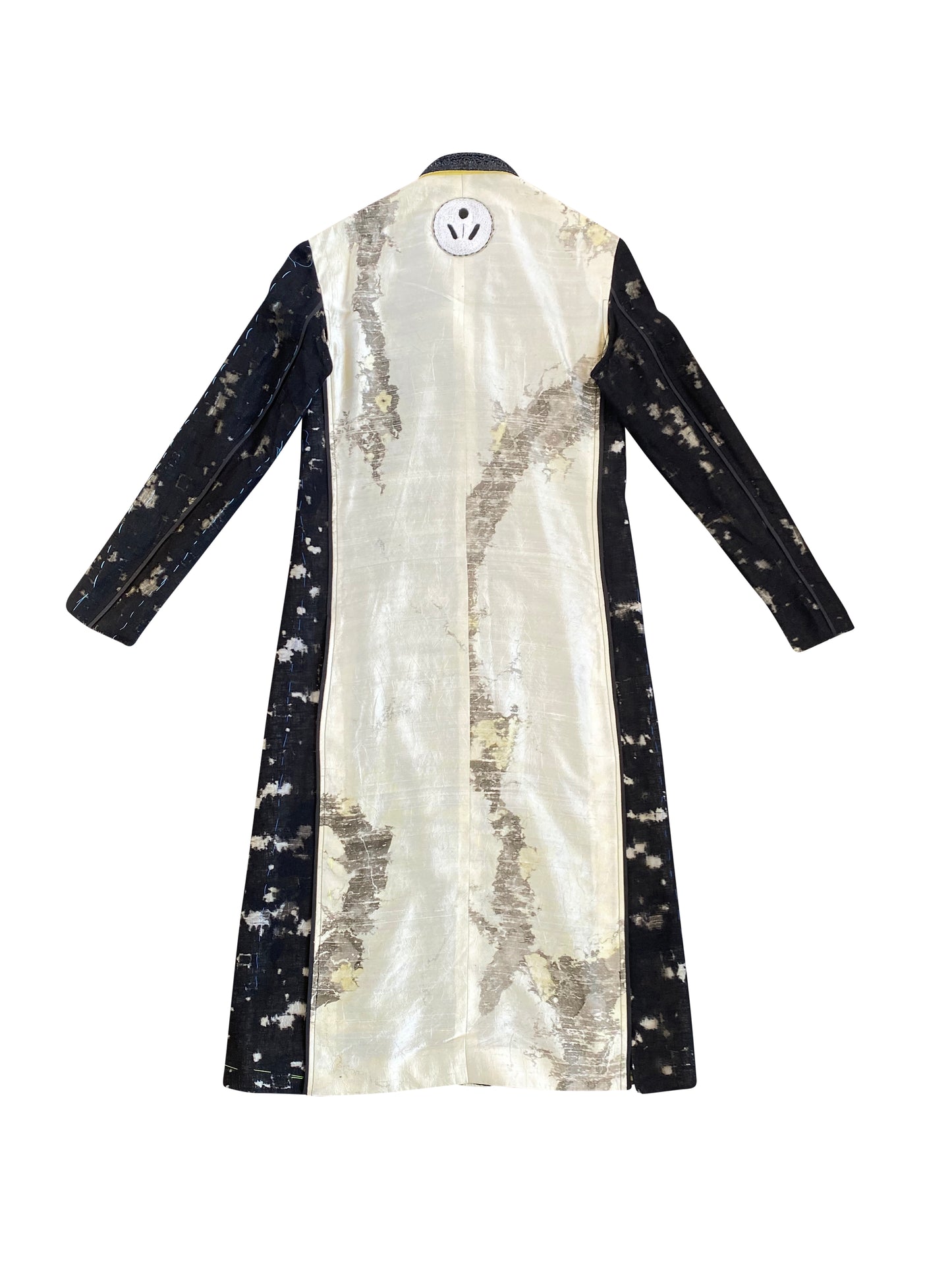 Yellow Lake Pigments double-breasted Tailored Artisanal Coat with Hand Embroidery stitches