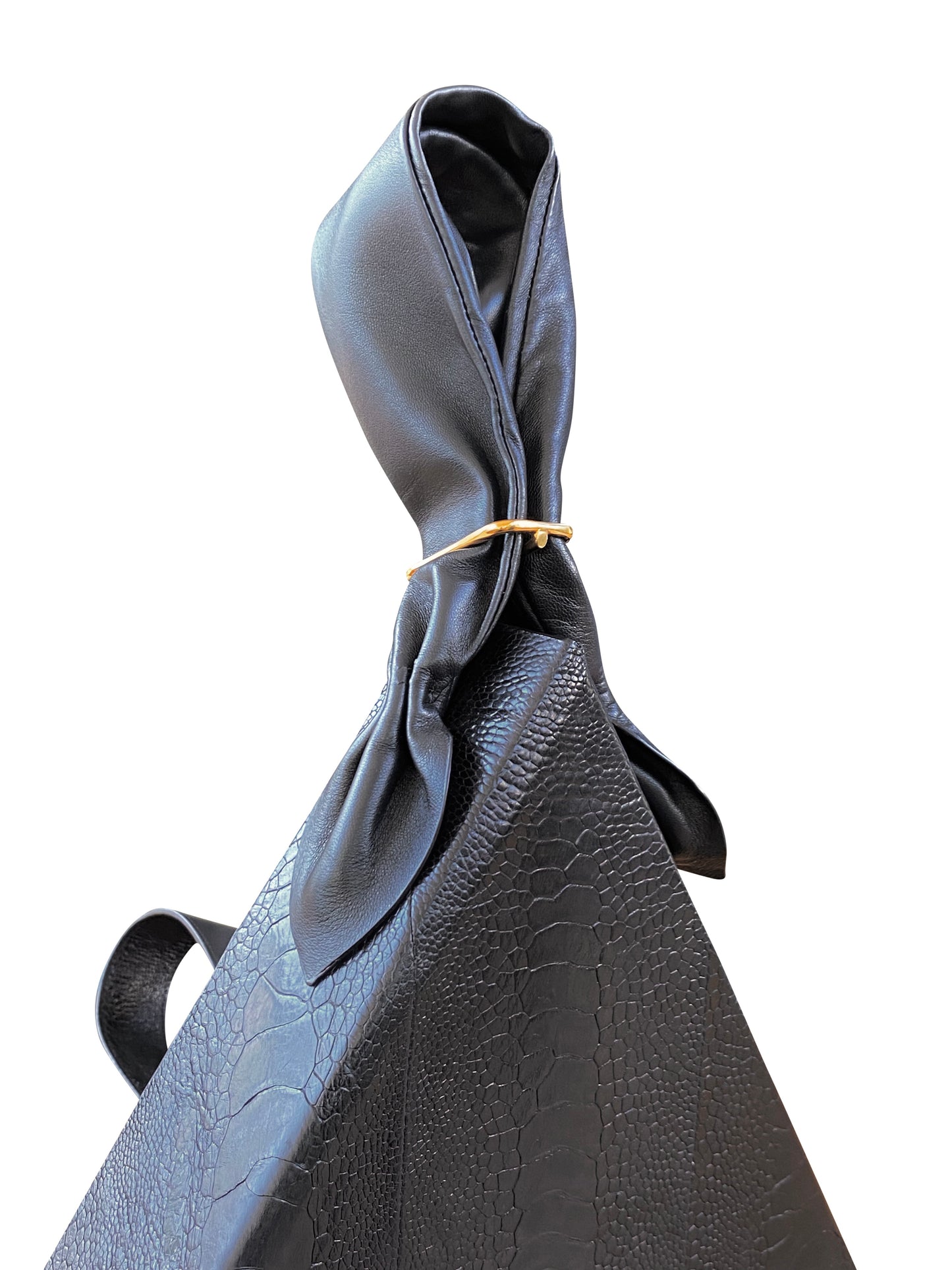 Black Ostrich Leather Pyramid Bag
