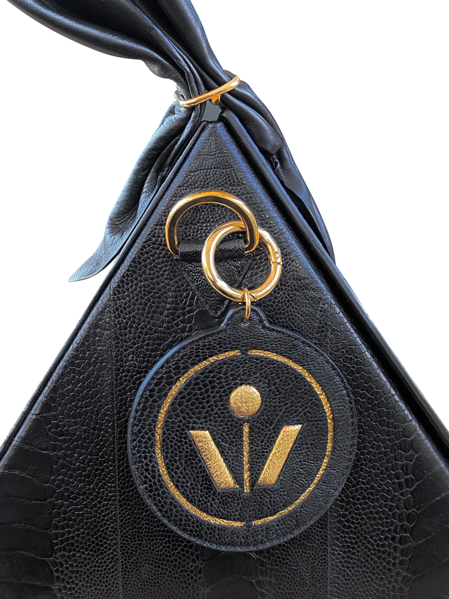 Black Ostrich Leather Pyramid Bag