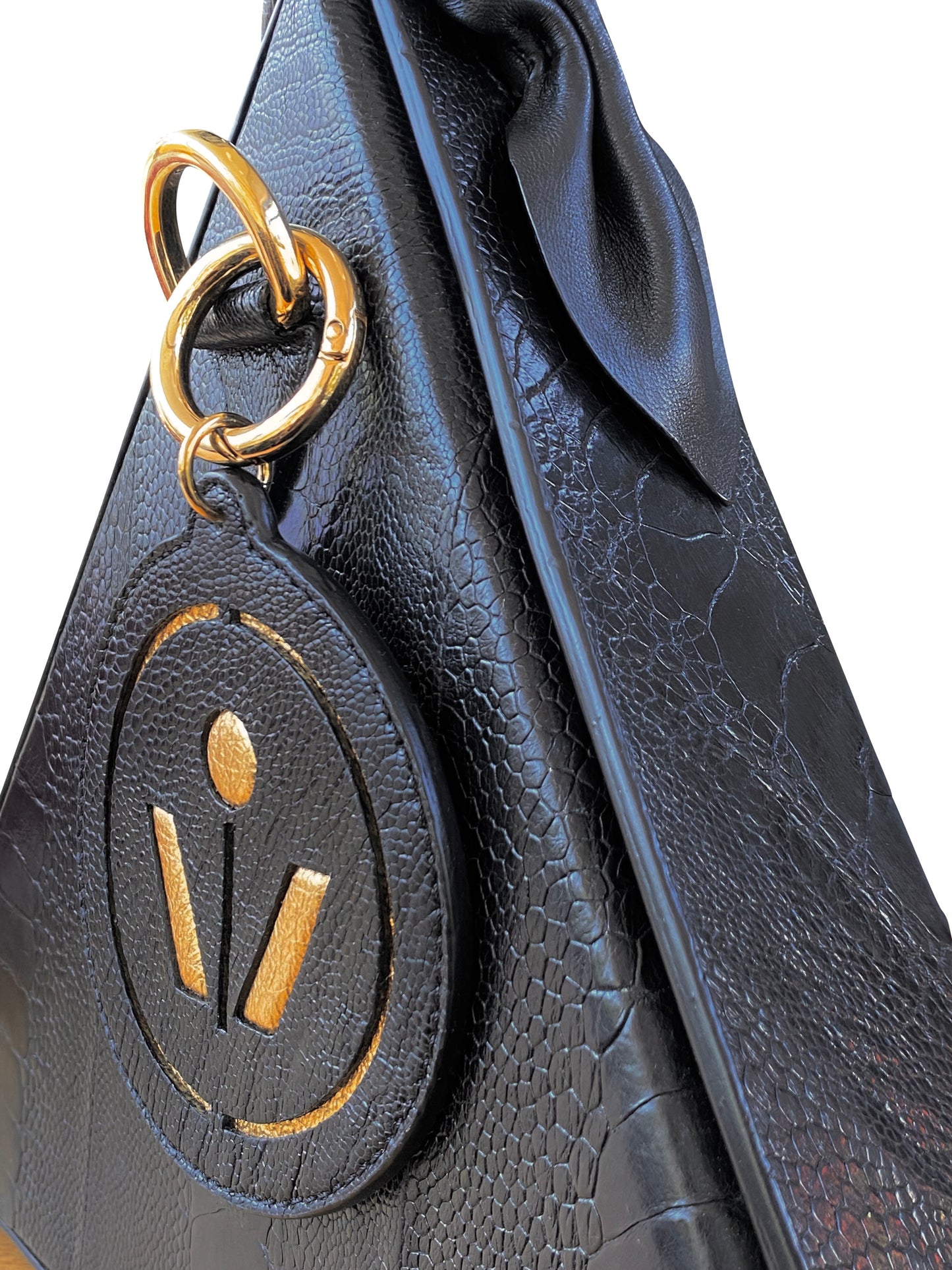 Black Ostrich Leather Pyramid Bag