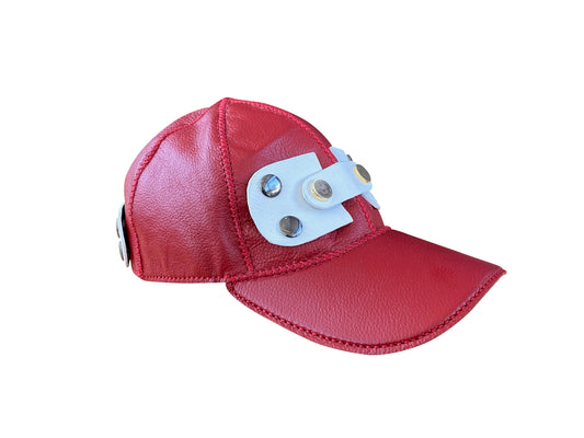 Red Deadstock Leather Artisanal Studded Cap