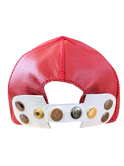 Red Deadstock Leather Artisanal Studded Cap
