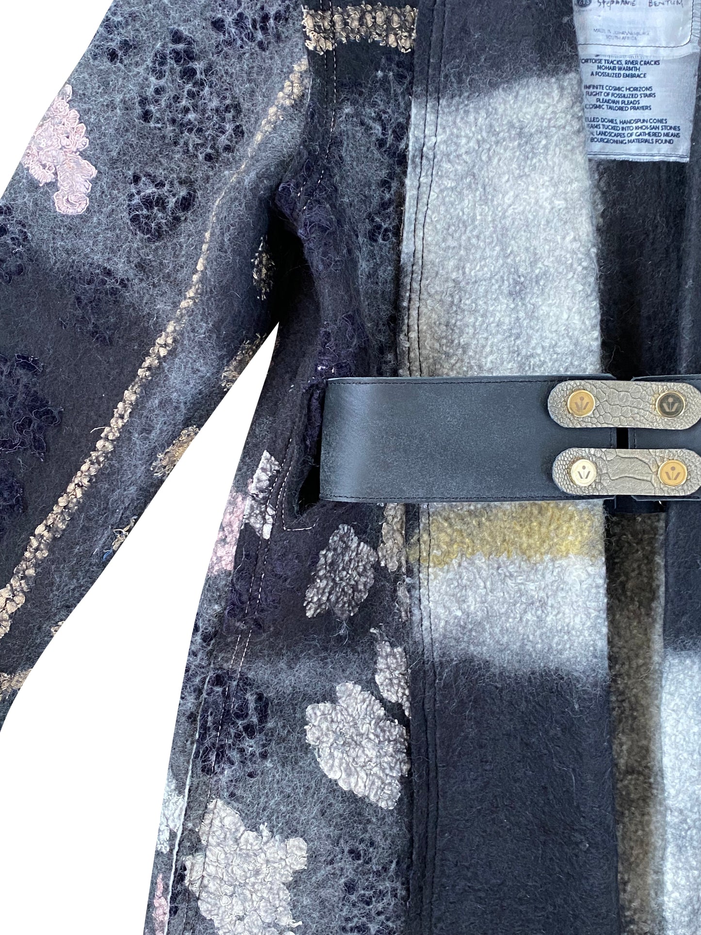 Florette Artisanal Wool, Felt & Lace Coat With Exposed Shoulder Pads & Hand Embroidery Stitches