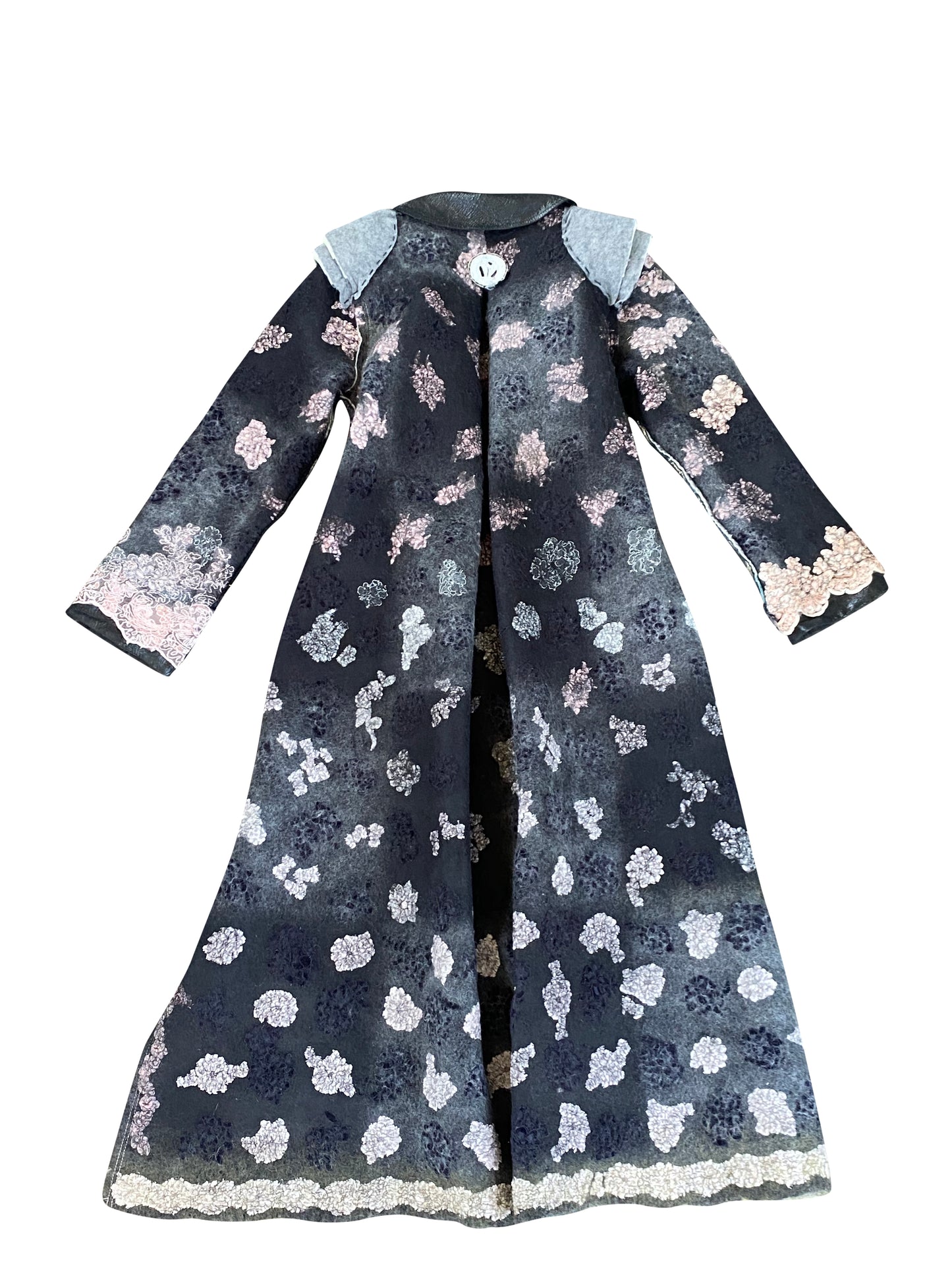 Florette Artisanal Wool, Felt & Lace Coat With Exposed Shoulder Pads & Hand Embroidery Stitches