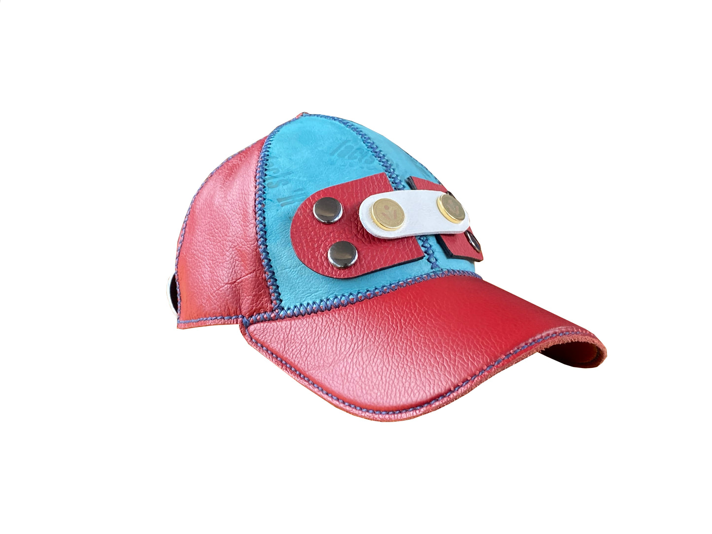 Red & Blue Artisanal Deadstock Leather Cap